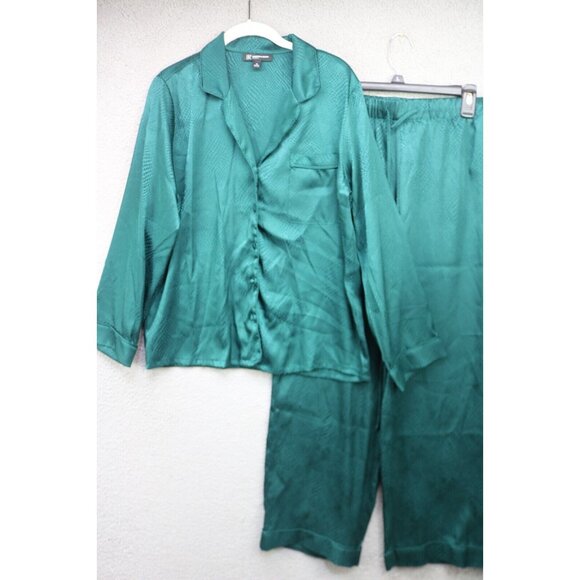 INC-International Concepts Emerald Green Satin Pajama Set-Size Medium-Wide Leg - Picture 1 of 16